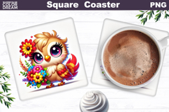 Cute Bird Floral Square Coaster | Funny Bird Sublimation Product Image 1