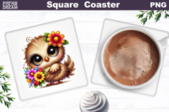 Cute Bird Floral Square Coaster | Funny Bird Sublimation Product Image 1