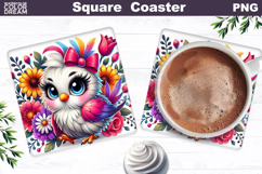 Cute Bird Floral Square Coaster | Funny Bird Sublimation Product Image 1