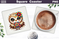 Cute Bird Floral Square Coaster | Funny Bird Sublimation Product Image 1