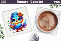 Cute Bird Floral Square Coaster | Funny Bird Sublimation Product Image 1