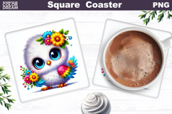 Cute Bird Floral Square Coaster | Funny Bird Sublimation Product Image 1