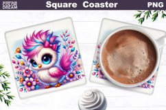 Cute Bird Floral Square Coaster | Funny Bird Sublimation Product Image 1