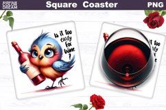 Funny Wine Quote Square Coaster | Funny Bird Coaster Product Image 1