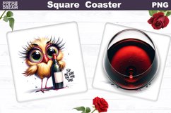 Funny Wine Quote Square Coaster | Funny Bird Coaster Product Image 1