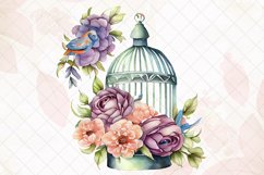 Birdcages With Flowers Watercolor Sublimation Clipart Product Image 3