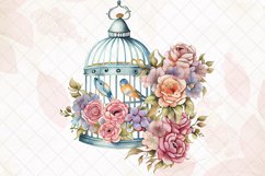 Birdcages With Flowers Watercolor Sublimation Clipart Product Image 4