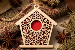 Birdhouse Ornament SVG, Floral Red Laser Cut Wood Sign File Product Image 2