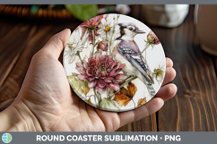 GorgeousBirds 01 Autumn Floral Round Coaster design.