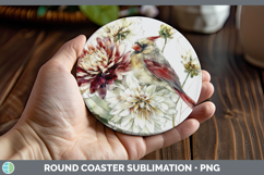 GorgeousBirds 01 Autumn Floral Round Coaster design.