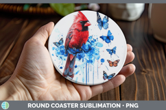 GorgeousBirds 01 Blue Drips Round Coaster design.