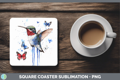 GorgeousBirds 01 Blue Drips Square Coaster design.
