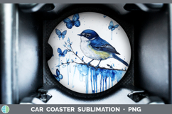 GorgeousBirds 01 Blue Drips Car Coaster design.