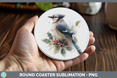 GorgeousBirds 01 Christmas Botanicals Round Coaster design.