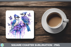 GorgeousBirds 01 Purple Drips Square Coaster design.