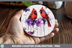 GorgeousBirds 01 Purple Drips Round Coaster design.