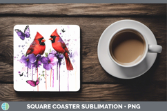 GorgeousBirds 01 Purple Drips Square Coaster design.