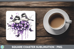 GorgeousBirds 01 Purple Drips Square Coaster design.