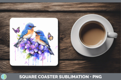 GorgeousBirds 01 Purple Drips Square Coaster design.