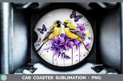 GorgeousBirds 01 Purple Drips Car Coaster design.