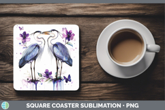 GorgeousBirds 01 Purple Drips Square Coaster design.