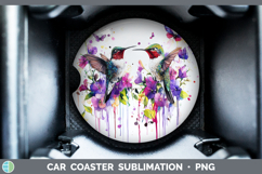 GorgeousBirds 01 Purple Drips Car Coaster design.