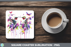 GorgeousBirds 01 Purple Drips Square Coaster design.