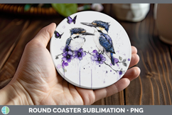 GorgeousBirds 01 Purple Drips Round Coaster design.
