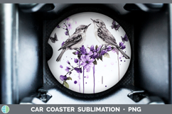 GorgeousBirds 01 Purple Drips Car Coaster design.