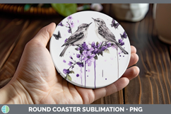 GorgeousBirds 01 Purple Drips Round Coaster design.