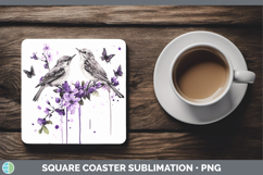 GorgeousBirds 01 Purple Drips Square Coaster design.