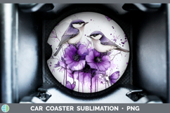 GorgeousBirds 01 Purple Drips Car Coaster design.