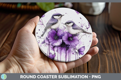 GorgeousBirds 01 Purple Drips Round Coaster design.