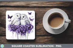 GorgeousBirds 01 Purple Drips Square Coaster design.
