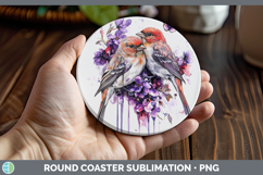GorgeousBirds 01 Purple Drips Round Coaster design.