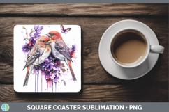 GorgeousBirds 01 Purple Drips Square Coaster design.