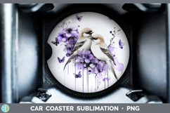 GorgeousBirds 01 Purple Drips Car Coaster design.