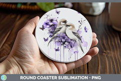 GorgeousBirds 01 Purple Drips Round Coaster design.