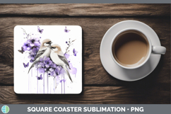 GorgeousBirds 01 Purple Drips Square Coaster design.