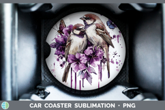 GorgeousBirds 01 Purple Drips Car Coaster design.