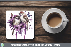 GorgeousBirds 01 Purple Drips Square Coaster design.