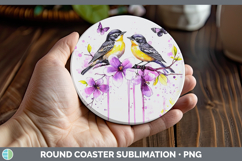 GorgeousBirds 01 Purple Drips Round Coaster design.