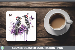 GorgeousBirds 01 Purple Drips Square Coaster design.