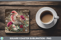 GorgeousBirds 01 Rustic Christmas Square Coaster design.