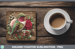 GorgeousBirds 01 Rustic Christmas Square Coaster design.