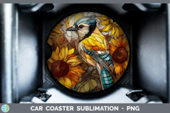 GorgeousBirds 01 Stained Glass Sunflower Car Coaster design.