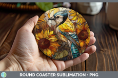 GorgeousBirds 01 Stained Glass Sunflower Round Coaster design.