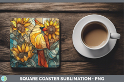 GorgeousBirds 01 Stained Glass Sunflower Square Coaster design.