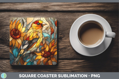 GorgeousBirds 01 Stained Glass Sunflower Square Coaster design.