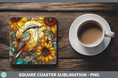 GorgeousBirds 01 Stained Glass Sunflower Square Coaster design.